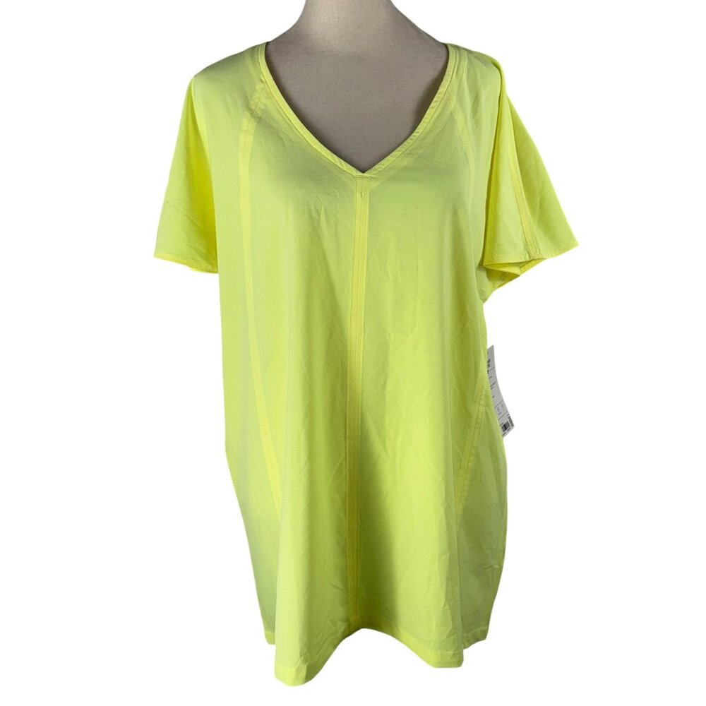 NWT ATHLETA Boulevard V-Neck Tee in Bright Neon Yellow Size Large